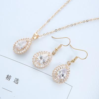 China FASHIONABLE luxury high quality cubic zirconia drop bride wedding earrings and pendant necklace jewelry set for sale