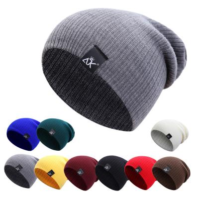 China Wholesale Winter Custom Logo Woven Label White Beanie Unisex Acrylic Knitted Hat for sale