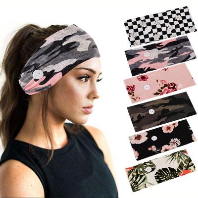 China Multifunctional Korean women's white yoga sports button flower anti-running hair band turban loop elastic headband for sale