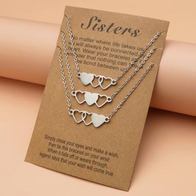 China GOGO JEWELRY FASHION best friends silver plated 3 pcs stainless steel heart pendant necklace for family and frendship for sale