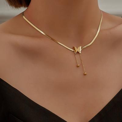 China GOGO FASHION JEWELRY Trendy Gold Plated Stainless Steel Butterfly Snake Chain Necklace For Women Jewelry for sale