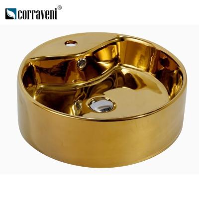 China China Supplier China Supplier Good Quality Gold Hand Lavatory Sink Easy Clean Ceramic Art Sanitary Basin for sale