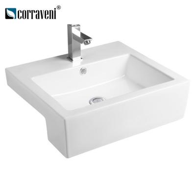 China Modern New Design Art Ware Sanitary Basin Semi Recessed Ceramic Basin for sale