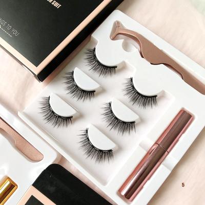 China Long Lasting Eyelashes NEW Low MOQ 3 3d Mink 5 Pairs False Eyelashes Magnetic Eye Lashes With Liner No Glue No Eyeliner Set for sale