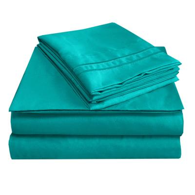 China New Fashion Design Solid Dyed Embroider Brushed Microfiber Duvet Cover Set Sheet Set For Home for sale