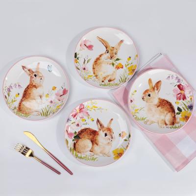 China Custom Made Viable Round Easter Bunny Appetizer Plates Assorted 4 Ceramic Dinnerware Salad Bowl Sets for sale