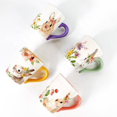 China Cute Viable Bunny Rabbit Ceramic Coffee Mugs Ears Soft Tea Cup for sale