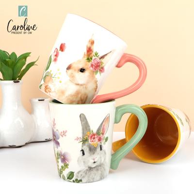 China Wholesale Viable Ceramic Mug Bunny Pattern Rabbit Coffee Milk Beer Mug Festival Easter Gifts for sale