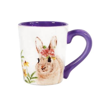 China Modern Creative Custom Mug Ceramic Hand Painted Viable China Rabbit Pattern Juice Coffee Cup for sale