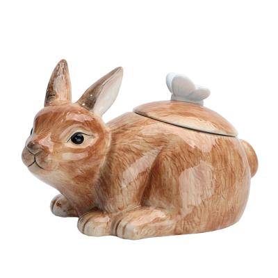 China Storage With Lid Custom Home Decor Easter Bunny Ceramic Rabbit Cookie Candy Jars for sale