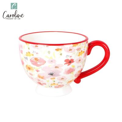 China Sustainable Customized Ceramic Spring Flower Coffee Mug Mug With Handle for sale