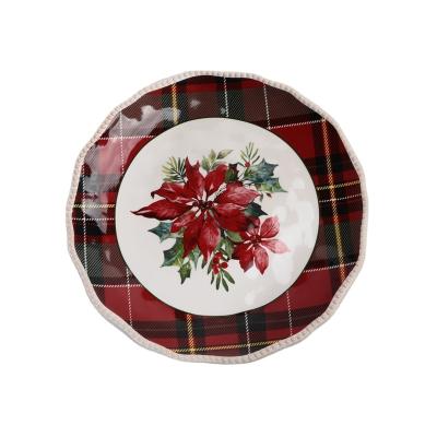 China Viable Free Sample Christmas Decor Flower Pattern Ceramic Home Restaurant Dish for sale