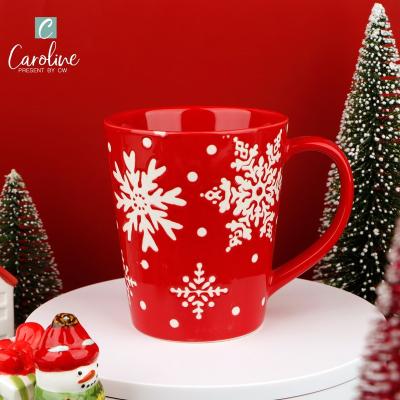 China Viable Christmas Custom Hand Painted Snowflake Ceramic Mug With Handle for sale