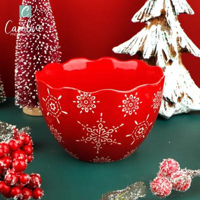 China Premium Viable Wave Edge Hot Selling Christmas Bowl Fruit Bowl Ceramic Cereal Bowl 6 Inch for sale