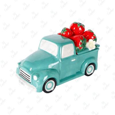 China Christmas Design Customized Style Wholesale Christmas Truck Ceramic Jar for sale