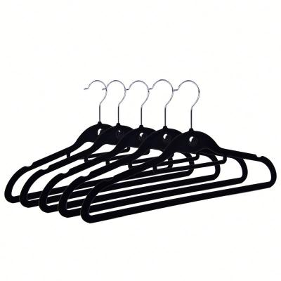 China Save Space Huasheng Hanger Black Flocking Adult Clothes Plastic Hanger Premium Quality Velvet Hanger for sale