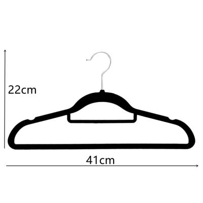 China Eco-Friendly Velvet Garment Hanger VE401 Black Anti Slip Notched Seamless Plastic Hangers Clothing Organizer for sale