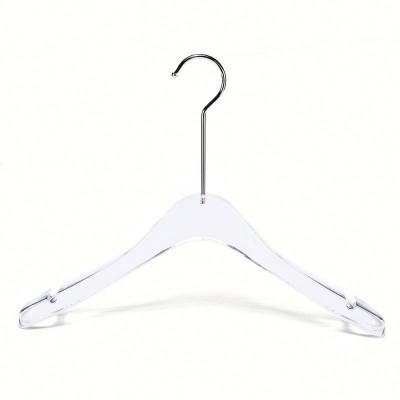 China Clothes Store Clear ELM Acrylic Pants Hanger Acrylic Pants Hanger For Skirts With Gold Clips for sale