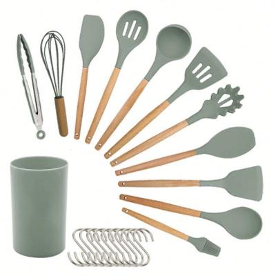 China Viable Factory Direct Home and Kitchen Accessories 22 Pcs Kitchen Utensils Wooden Handles Non-Toxic Silicone Cooking Spatula Set for sale