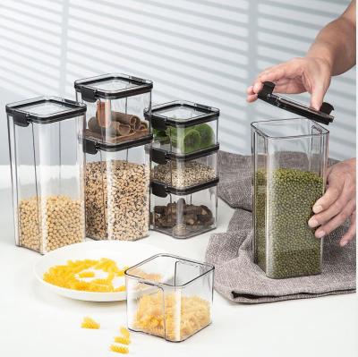 China Hot Sale Modern Fun Kitchen Grain Plastic Airtight Organization Jar Transparent Food Storage Container Set With Lid for sale