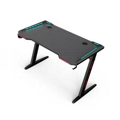 China Custom Modern OEM Home Office Convertible PC Computer Table Black Z Shape RGB Gaming Table Gaming Desk With LED for sale