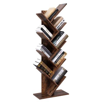 China Brown Modern Design Custom Expandable Wooden Bookcase MDF Rustic Tree Shape Shelf For Living Room for sale