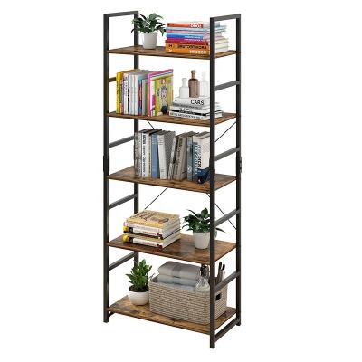 China Modern OEM Popular Nordic Popular Living Room Factory 5 Tier Industrial Cheap Shelf Wooden Bookcase for sale