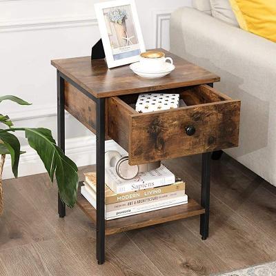 China Convertible Industrial Steel Wood Leg Nightstand Sofa Side Bed Side Table With Drawer for sale