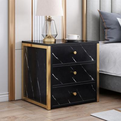 China European Style Convertible Bedroom Furniture Modern High Gloss Gold Leg Black Nightstand Table for sale