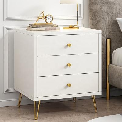 China Nordic Modern Luxury Convertible Steel Frame 3 Drawer Gold Light Gold Light Nightstand White Wood Bedside Table for sale