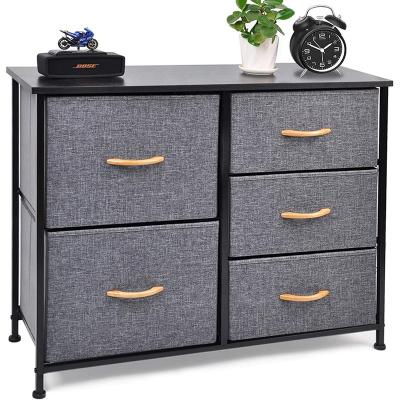 China Expandable Custom Design Elegant Black Wide Storage 5 Drawer Cloth Dressers With Sturdy Wood Handle for sale