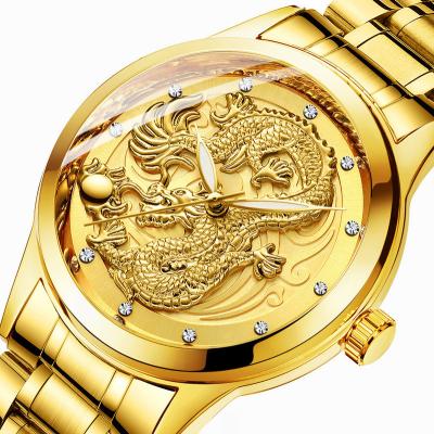 China Waterproof luminous ultra-thin steel wristwatch with gold dragon Phoenix quartz watch for sale