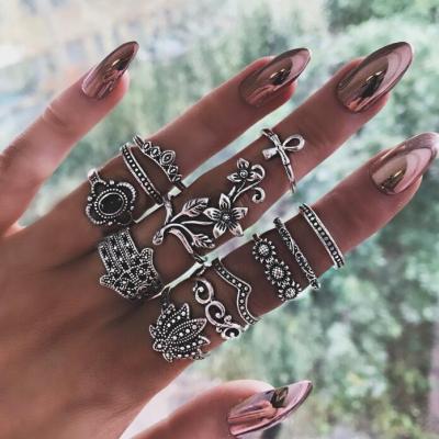 China Hot Selling BOHEMIA Ring Women Accessories Hot New Fashion INS Ring Vintage Bohemian High Quality Alloy Set Silver Plated for sale