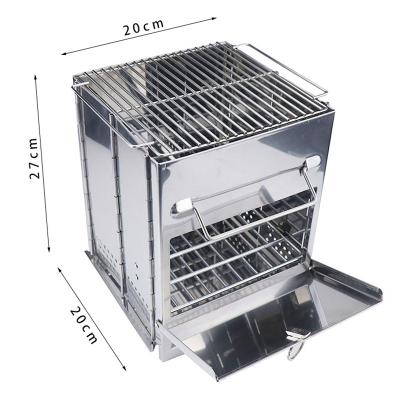 China 304 stainless steel square stove cookware wood stove for increasing folding camping barbecue equipment for sale