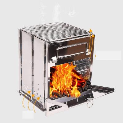 China 304 stainless steel square stove cookware wood stove for increasing folding camping barbecue equipment for sale