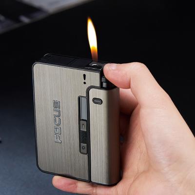 China refillable & waterproof portable metal cigarette tins with kerosene oil lighter ejection automatic cigarette holder case for sale