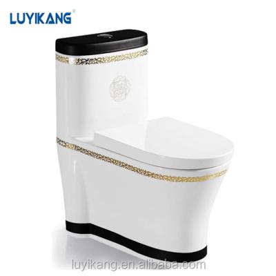 China L878 Gold Double-flush Gold Iraq Importer Bathroom Lavatory Design Toilet Bowl Gold Colored Black And White Ceramic Toilet for sale