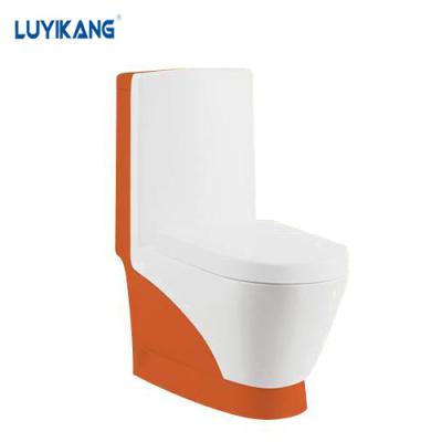 China L2483 Double-Flow Toilet Bowl Orange Oval Shape And Ceramic Material One Piece Colored Sanitary Ware Toilet For Iraq Market for sale