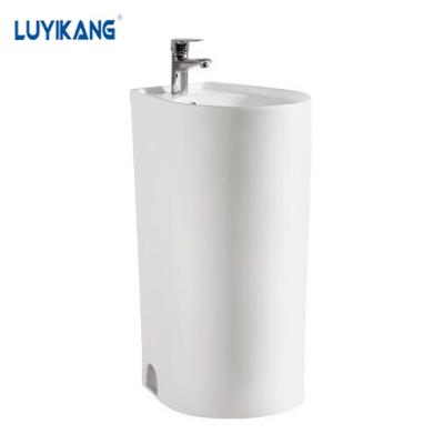 China New Round L7163 Hotel Round One Piece Bathroom Floor Standing Hot Selling Ceramic Pedestal Sink for sale