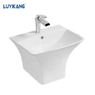 China L9077 Sustainable New Style Single Hole White Bathroom Sinks Ceramic Pedestal Wash Basin Semi Wall Hung Wash Basin for sale