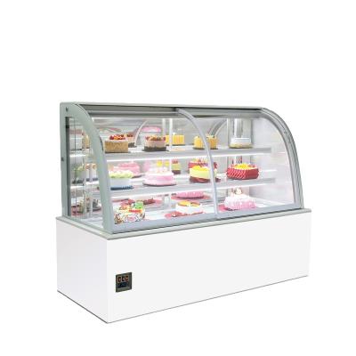 China Single-temperature A-curved cupcake cabinet with customizable patterns and colors used in cake shops to display cakes and desserts for sale