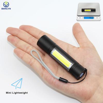 China Donlyn Rechargeable Portable Aluminum Tactical Flashlight 3 Modes Rechargeable COB LED Mini Torch for sale