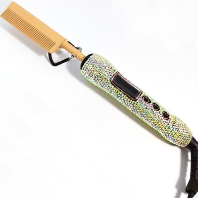 China Hotel newcomer private label 500 degree hot comb bling diamond hair straightener comb for sale