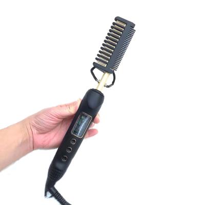 China Hair Straightener and Custom Logo Curling LCD Display Black Hair Electric Hot Straightener Comb Nano Titanium Hot Comb 500 Degree for sale