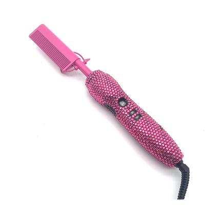 China Hair Straightener And Curling Hot Sale Custom Logo Luxurious Handcraft Beauty Bling Hot Comb For Salon Beauty for sale