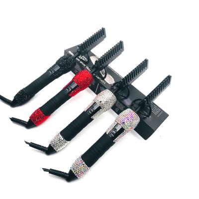 China Custom Hot Seller Hot Seller Electric Bling Logo Hair Straighteners Comb Rhinestone Comb Rhinestone Beauty Salon Tools for sale