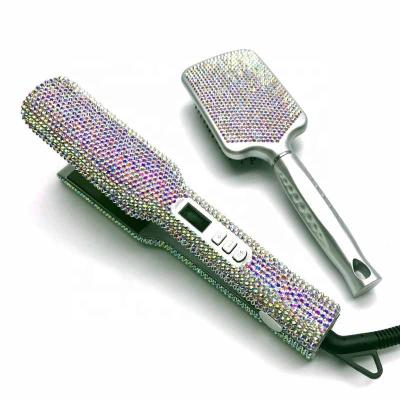 China Outdoor Hot Selling Titanium Hair Tool Kit Dish Diamond Hair Straightener and Brush Set for sale