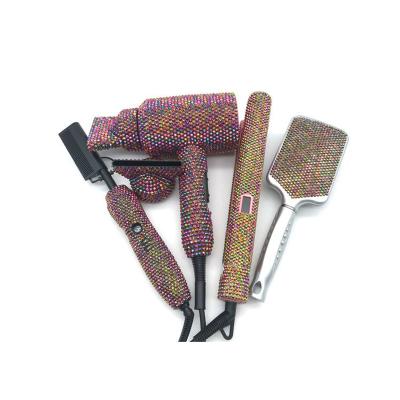 China Hotel factory supplier custom crystal hair brush and hair dryer bling set for sale