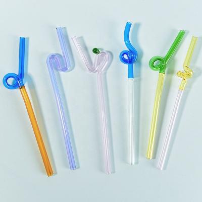 China 8 inch KOREAN INS colorimetric high borosilicate non-disposable irregular coffee bean irregular coffee stirring rod glass straw for sale