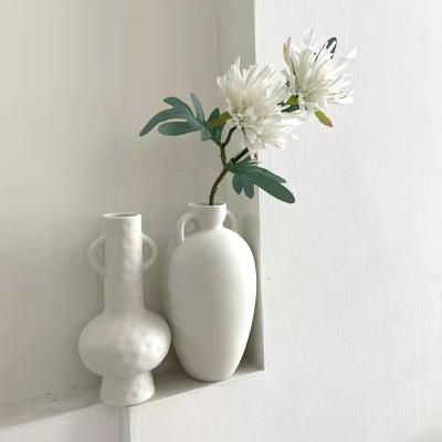 China For Home Nordic Minimalist Vintage Ceramic Matte Vintage Flower Decor Wabi-sabi Vase Wabi-sabi Vase Simple Style Flower Retro White Vases for sale